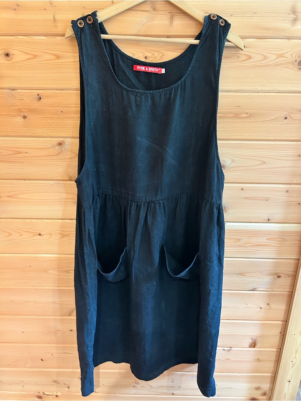 Pyne and Smith No. 32 pinafore dress in black linen